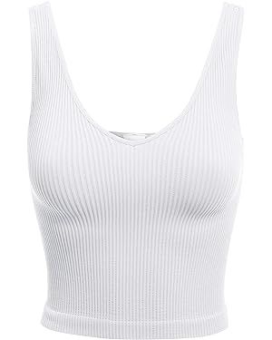 Design by Olivia Women's Four-Way Stretch V-Neck Ribbed Seamless Crop Top -Made in USA | Amazon (US)
