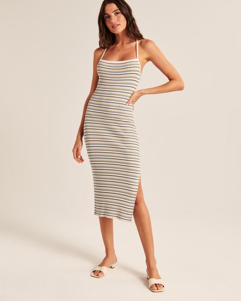 Women's Lace-Up Ribbed Midi Dress | Women's Dresses & Jumpsuits | Abercrombie.com | Abercrombie & Fitch (US)