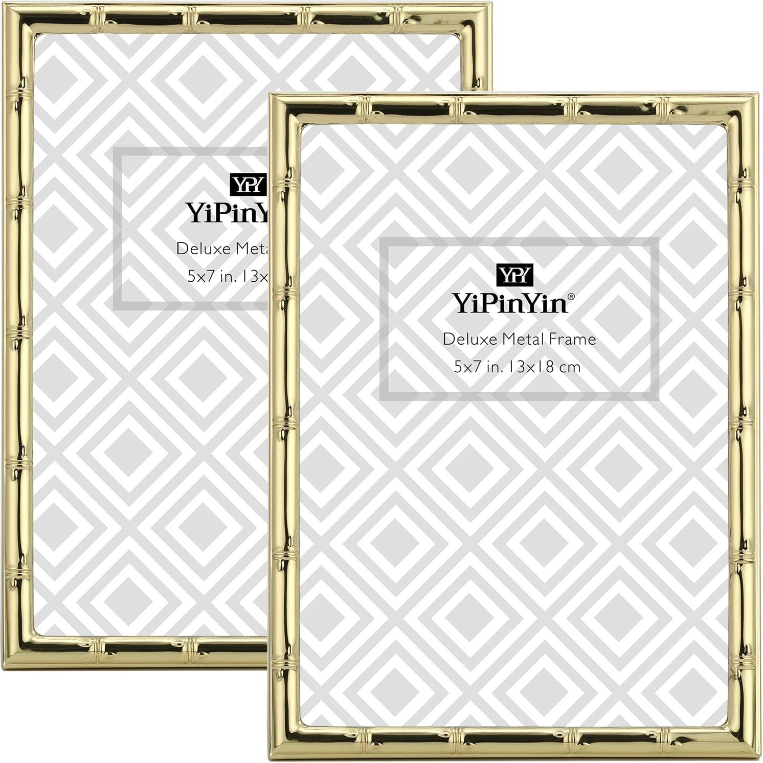 5x7'' Bamboo Detail Designs Gold Metal Picture Frame 2pack, Elegant Narrow Plated Photo Frames 5x... | Amazon (US)
