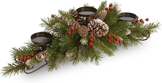 National Tree Company Artificial Christmas Centerpiece | Includes 3 Candle Holders, Red Berries, ... | Amazon (US)