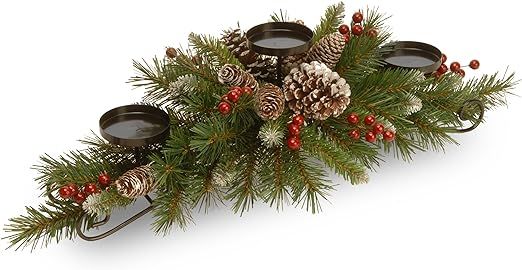 National Tree Company Artificial Christmas Centerpiece | Includes 3 Candle Holders, Red Berries, ... | Amazon (US)