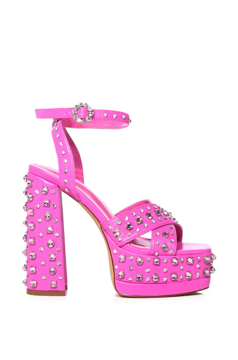 AZALEA WANG FRANCIE EMBELLISHED CHUNKY SANDAL IN PINK | Shop.app