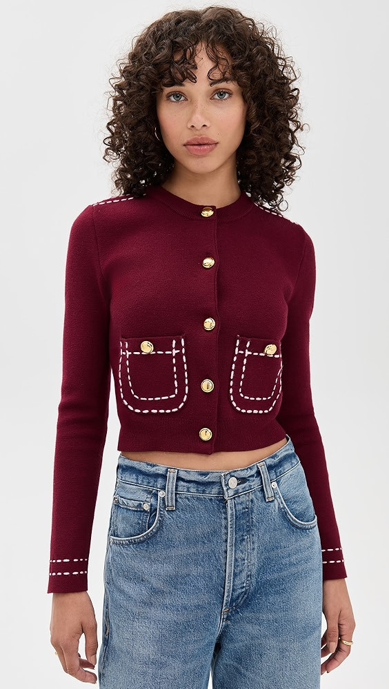 Stitch Detail Puff Sleeve Cardigan | Shopbop