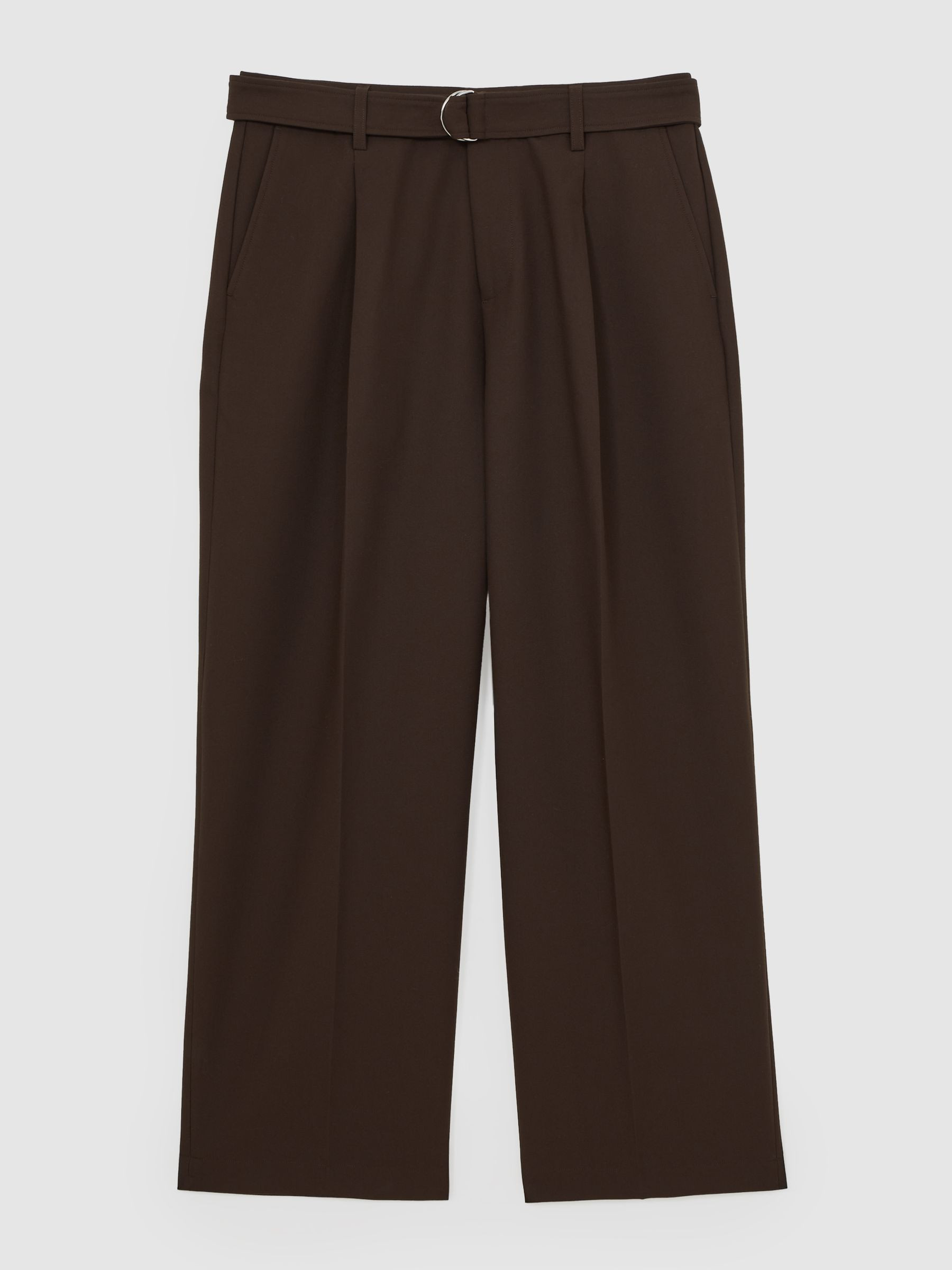 Monogram Relaxed-Fit Belted Trousers in Brown | Reiss UK