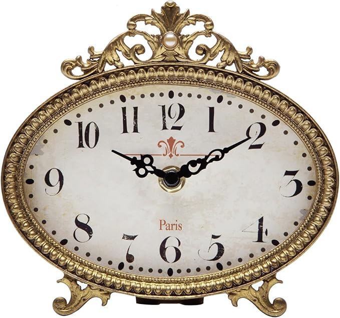 NIKKY HOME Vintage Table Clock, French Turquoise Color Rococo Style Desk Clock Battery Operated R... | Amazon (US)