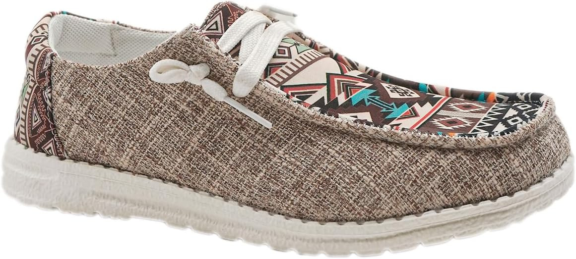 Women's Aztec Print Slip-On Loafers - Elastic Lace Comfort Shoes, Lightweight Foam Sole, Orthotic... | Amazon (US)