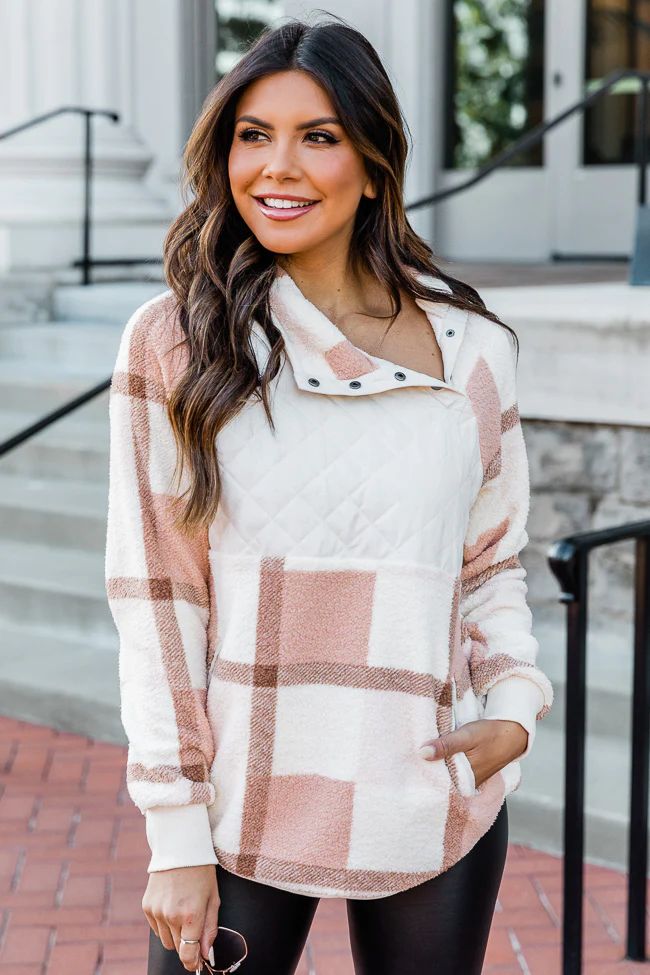 Status Update Pink Plaid Asymmetrical Pullover | The Pink Lily Boutique
