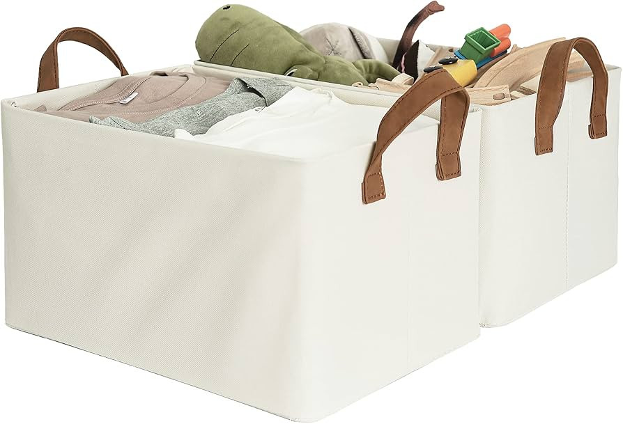 StorageWorks Storage Bins For Shelves With Metal Frame, Rectangle Storage Baskets, Beige, 2-Pack | Amazon (US)