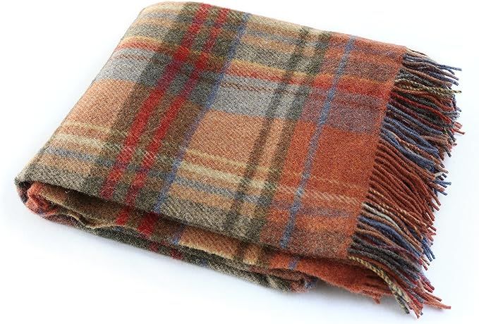 Genuine Irish, 100% Wool Throw & Toss Blanket, Traditional Plaid Print, Soft Warm Heirloom Qualit... | Amazon (US)