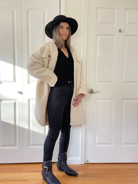 I got these boots and coat at Stitch Fix. They are personalized styling service and I love that you can shop freestyle as well. No subscription is required! 

Western boots true to size. Free people boots all leather
Black fleece lined pants tts
Black top tts


Winter outfit casual style 

#LTKSeasonal #LTKFind #LTKunder100