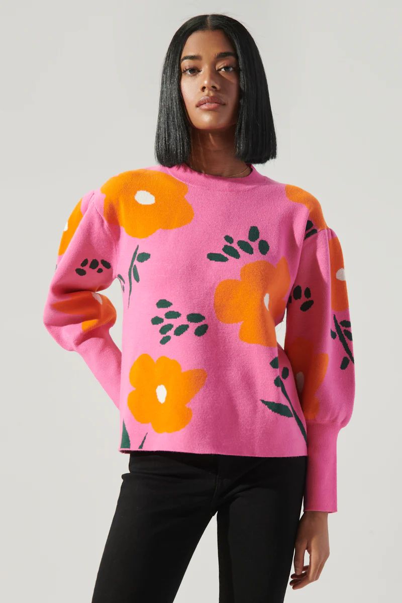 Fresh Pick Floral Puff Sleeve Sweater | Sugarlips