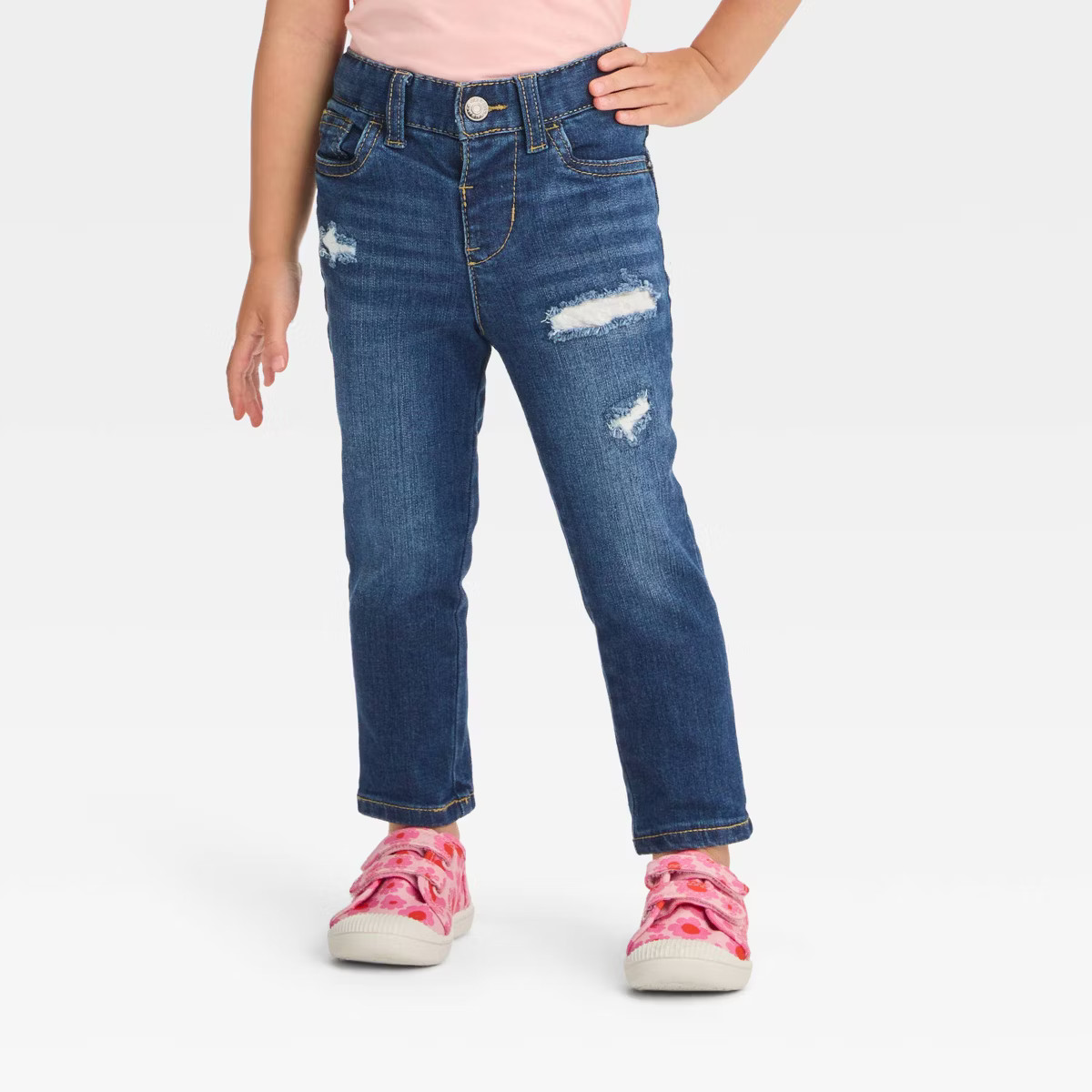 Toddler Girls' Skinny Dark Rip Repair Jeggings - Cat & Jack™ Dark Blue | Target