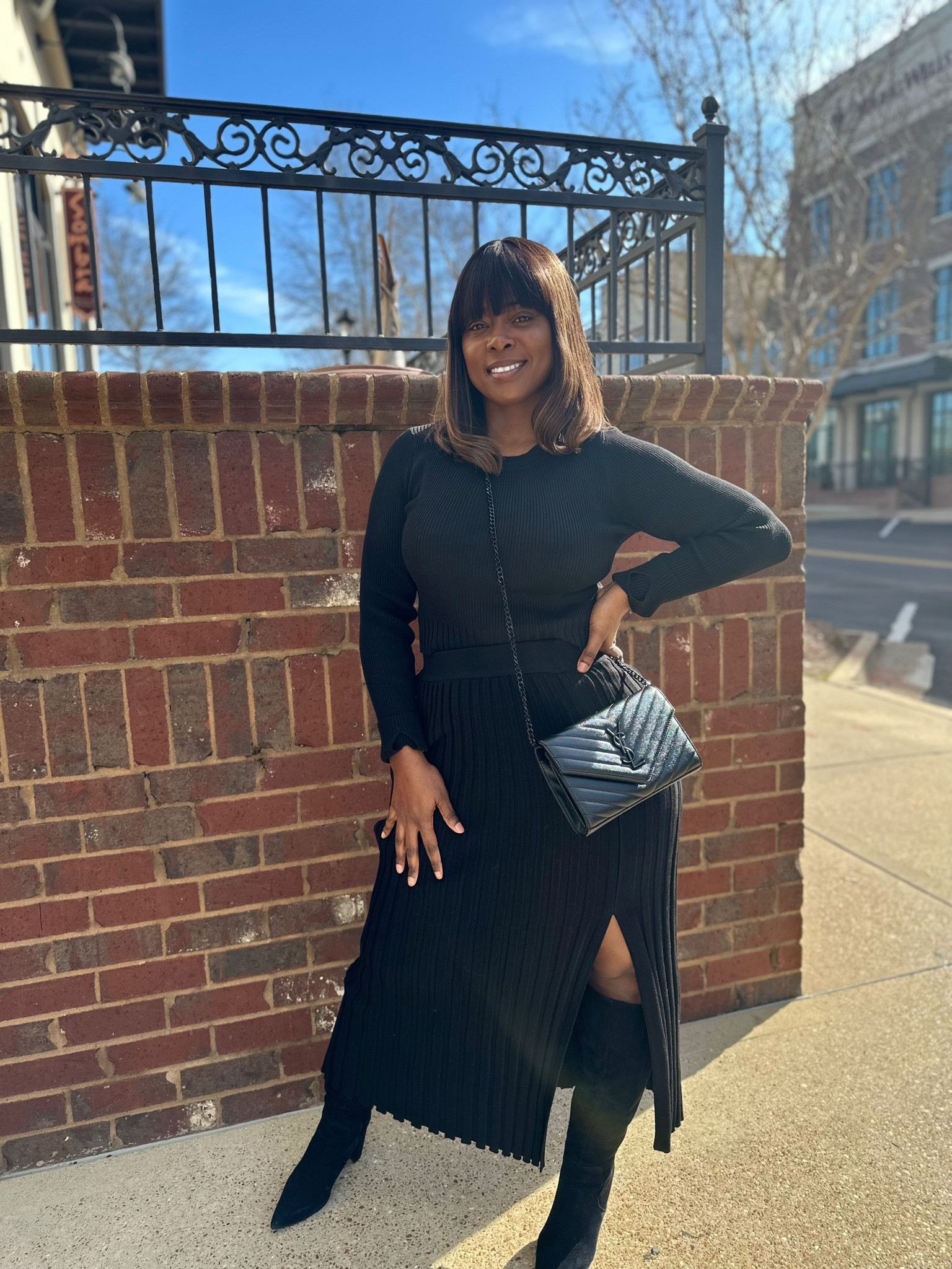 2-Piece  Crop Top , Long Sleeve, Split Bodycon Pleated Midi Skirt. 

Classy and cute two piece outfit. Perfect for a girls night out or date night . Can be dressed up or dressed down. Great quality material and definitely worth the purchase. 

#LTKfindsunder100 #LTKstyletip #LTKplussize
