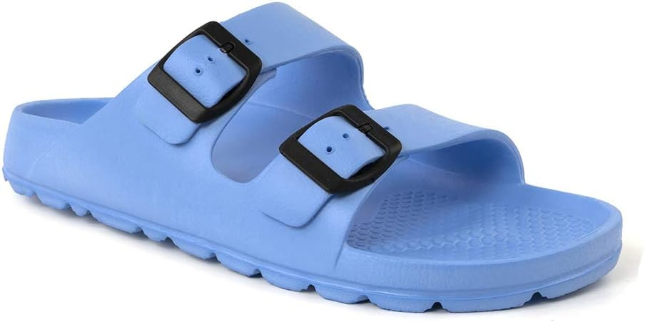 FUNKYMONKEY Women's Comfort Slides Double Buckle Adjustable EVA Flat Sandals | Amazon (US)