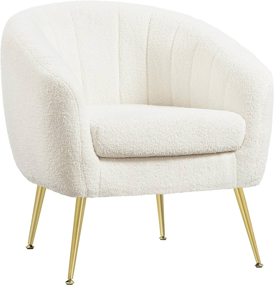Yaheetech Sherpa Fabric Accent Chair, Modern Cozy Vanity Chair with Gold Metal Legs, Boucle Fabri... | Amazon (US)