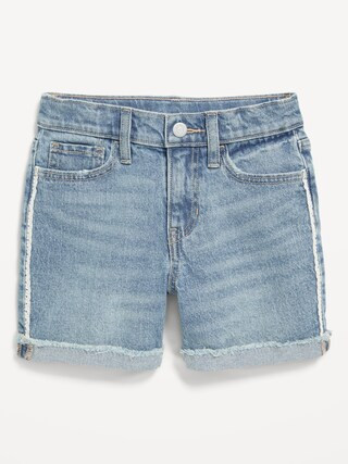 High-Waisted Roll-Cuffed Lace-Sides Jean Midi Shorts for Girls | Old Navy (US)