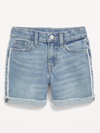 High-Waisted Roll-Cuffed Lace-Sides Jean Midi Shorts for Girls | Old Navy (US)