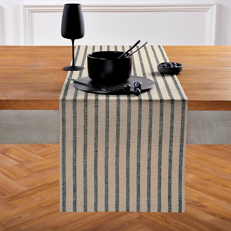 Solino Home Stripe Linen Table Runner 120 inches Long – 100% Pure Linen Black and Natural Hallo... | Amazon (US)