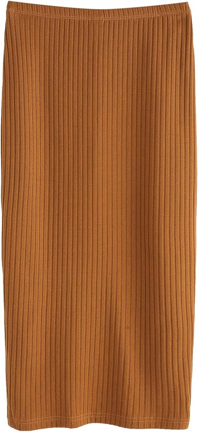 SheIn Women's Basic Plain Stretchy Ribbed Knit Split Full Length Skirt | Amazon (US)