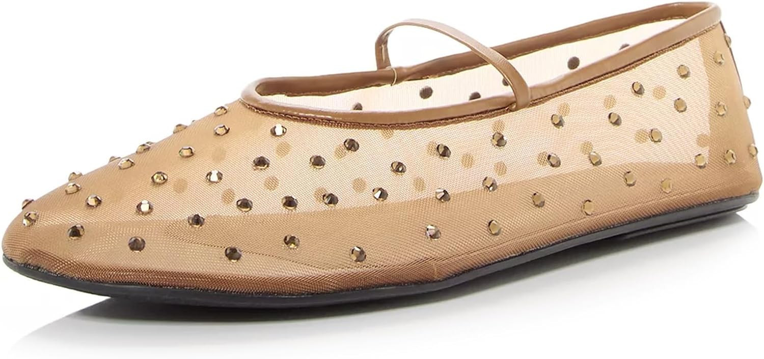 Rhinestone Mesh Ballet Flats for Women Crystal Embellished Mary Jane Flats Stretch Band Ballerina... | Amazon (US)