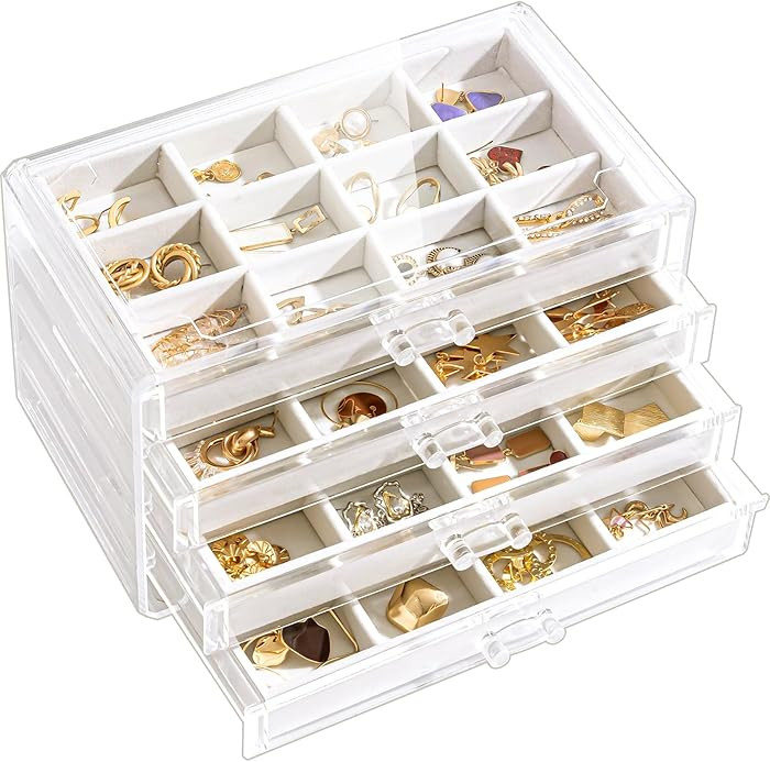 Lolalet Earring Holder Organizer Box Jewelry Storage with 4 Drawers, Clear Acrylic Stackable Earr... | Amazon (US)