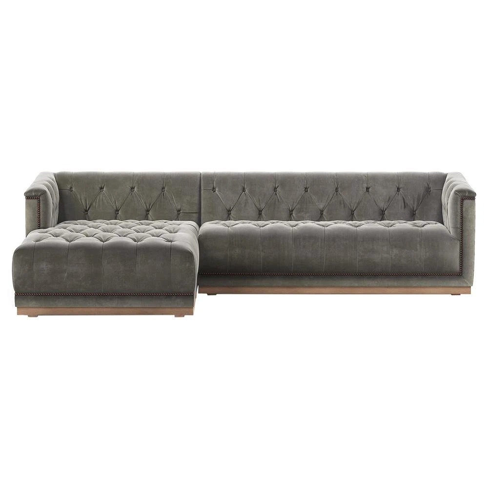 Emmy Rustic Grey Upholstered Velvet Sectional - Left Arm Facing - 109"W x 62"D | Kathy Kuo Home