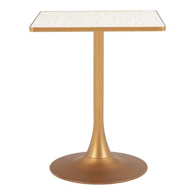 24" Beige and Gold Wood and Steel Pedestal Base Square Dining Table | Wayfair North America