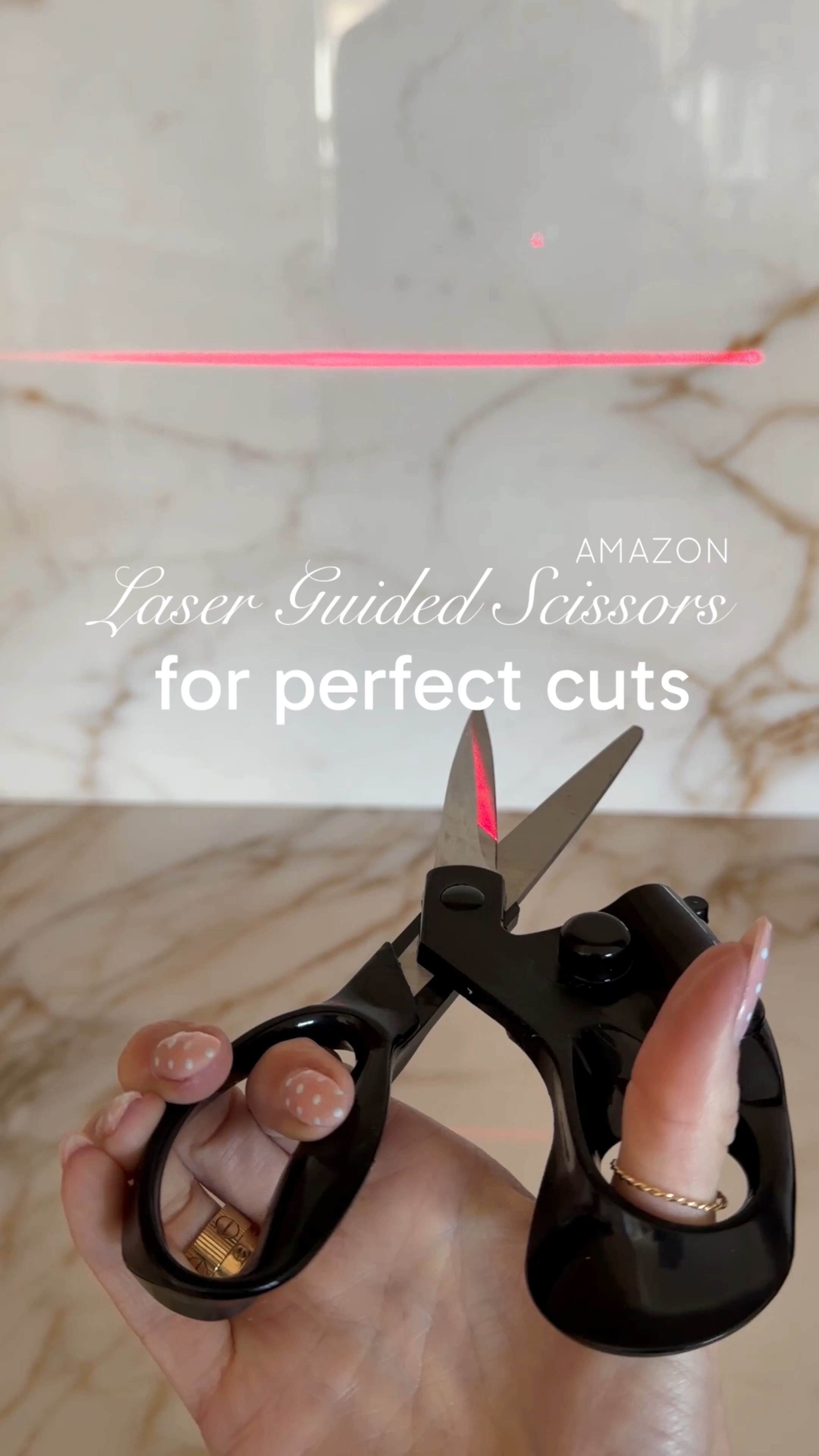 Laser-guided scissors are regular scissors enhanced with a laser pointer that acts like a visual ruler, helping you cut straighter and more accurately.
 

 #LTKmomlife #LTKHome