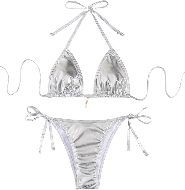 Tainehs Women's Sexy Halter Bikini Set Triangle Top Thong Bikini Swimsuits Cheeky Two Piece Bathi... | Amazon (US)