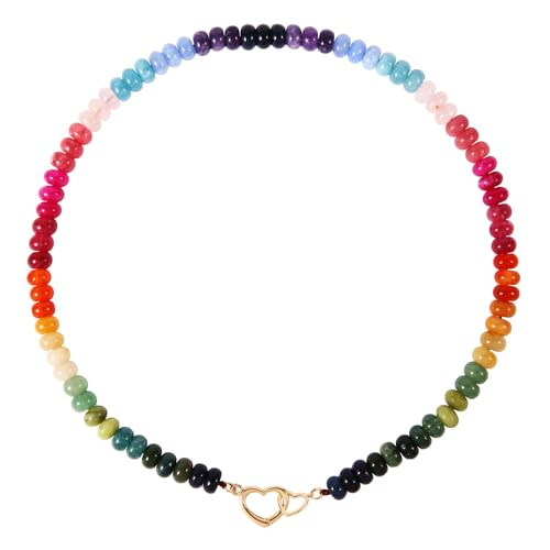 Jojomina Handmade Beaded Gemstone Choker Necklace for Women Boho Colorful Rainbow Natural Stone Bead Necklaces Beach Summer Jewelry (Rainbow) | Amazon (US)