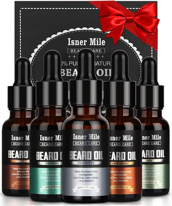 ISNER MILE 5 Pack Beard Oil Kit: Sandalwood Orange Cedarwood Sage Unscented for Beard Care & Cond... | Amazon (US)