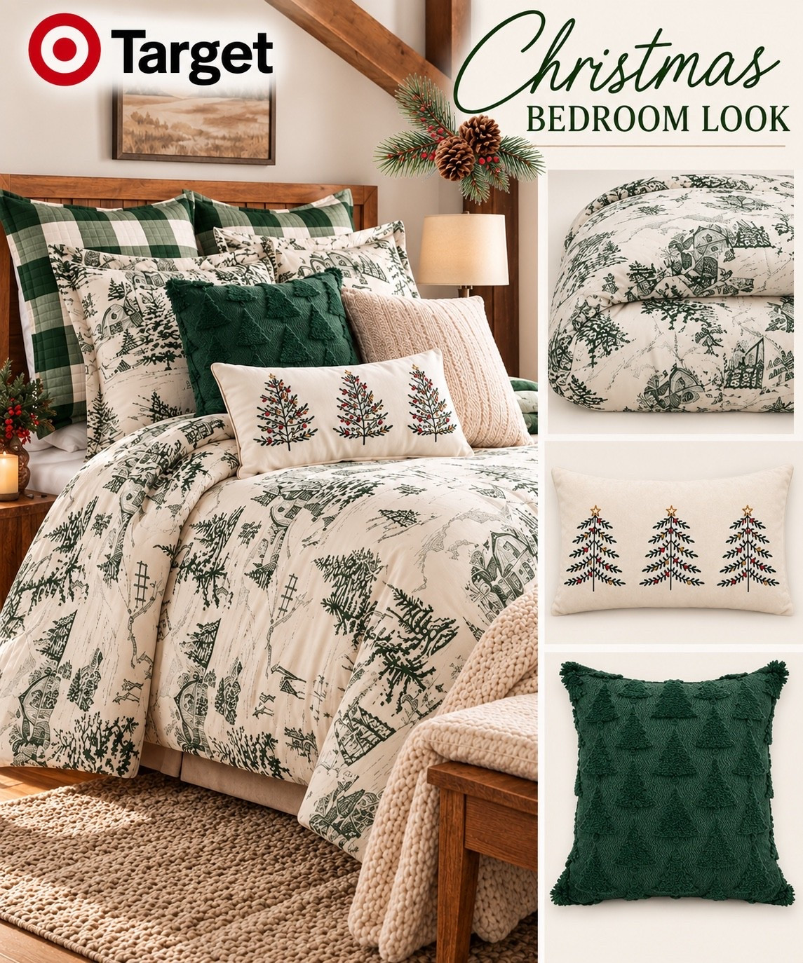 🎄 A cozy Christmas bedroom look from Target! I love the mix of forest green, soft ivory and that beautiful holiday toile. The tree pillows pull the whole look together without making it feel overdone. 🤍🌲

I linked the bedding and pillows so you can recreate the look!

#ad #TargetStyle #ChristmasBedroom #HolidayHome #LTKHome

#LTKSeasonal