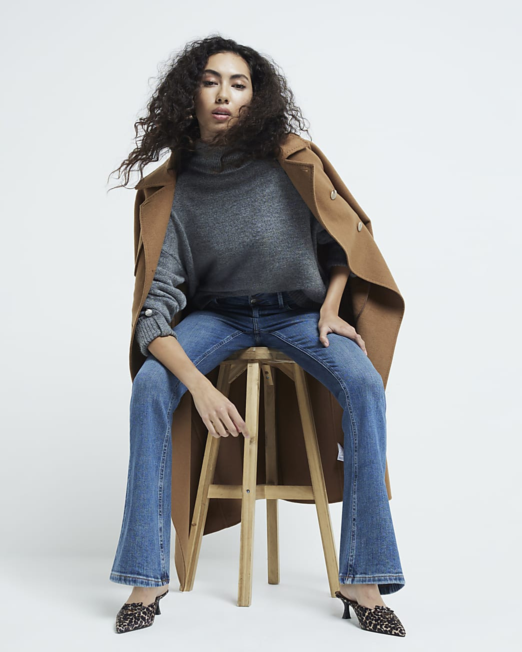 Blue Denim Double Waistband Bootcut Jeans | River Island UK & IE