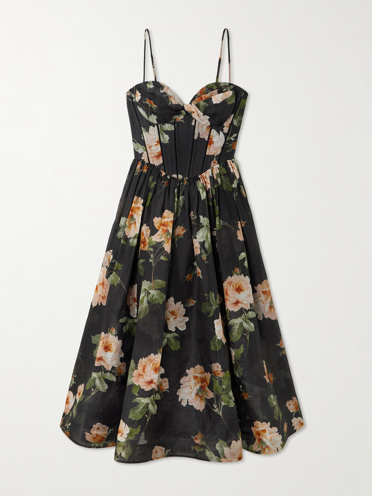 Zimmermann - Luna Floral-print Linen And Silk-blend Midi Dress - Black | NET-A-PORTER (US)