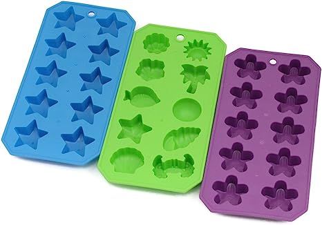 Chef Craft Select Plastic Shaped Ice Cube Tray Set, 8.75 inch 3 Piece Set, Blue/Green/Purple | Amazon (US)