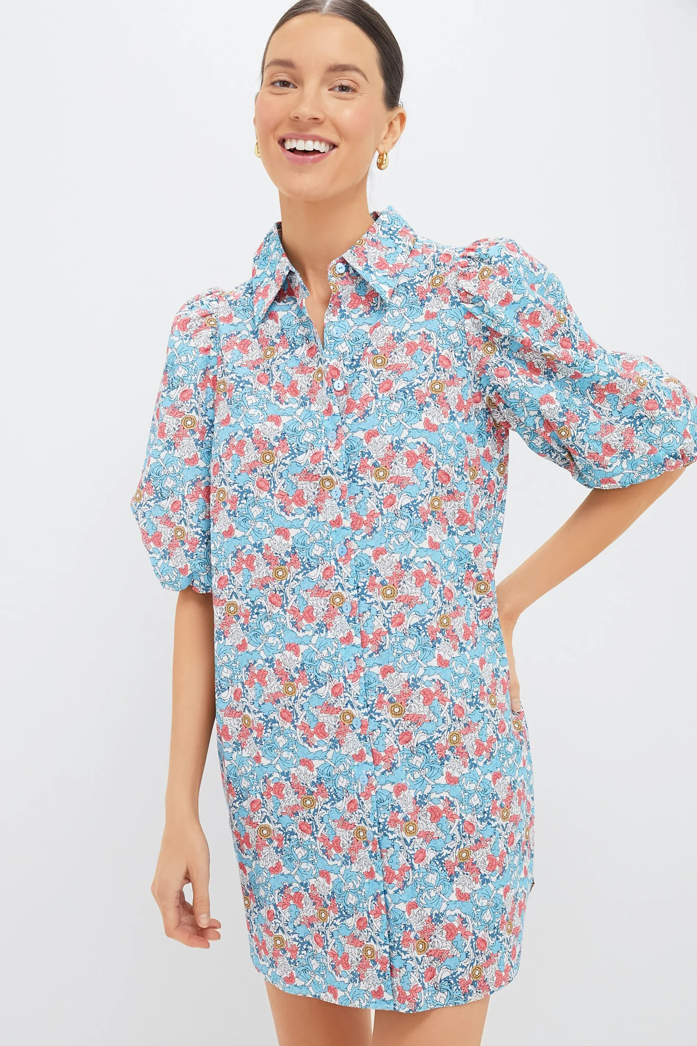 Blue & Coral Vines Cassidy Mini Shirt Dress | Tuckernuck (US)