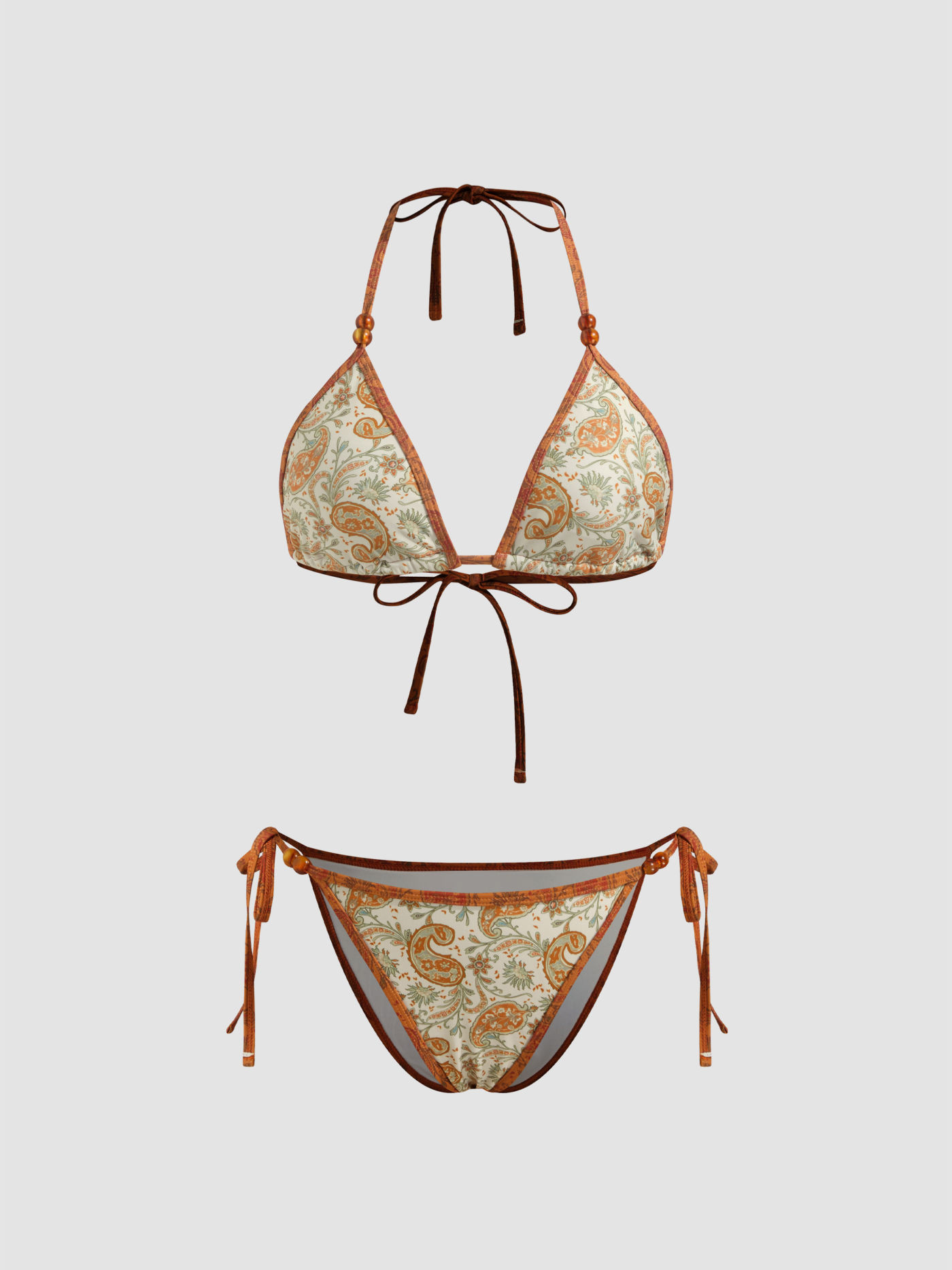 HomeV-neck Paisley Beaded Detail Triangle Bikini SetRoll over image to zoom inRoll over image to ... | Cider