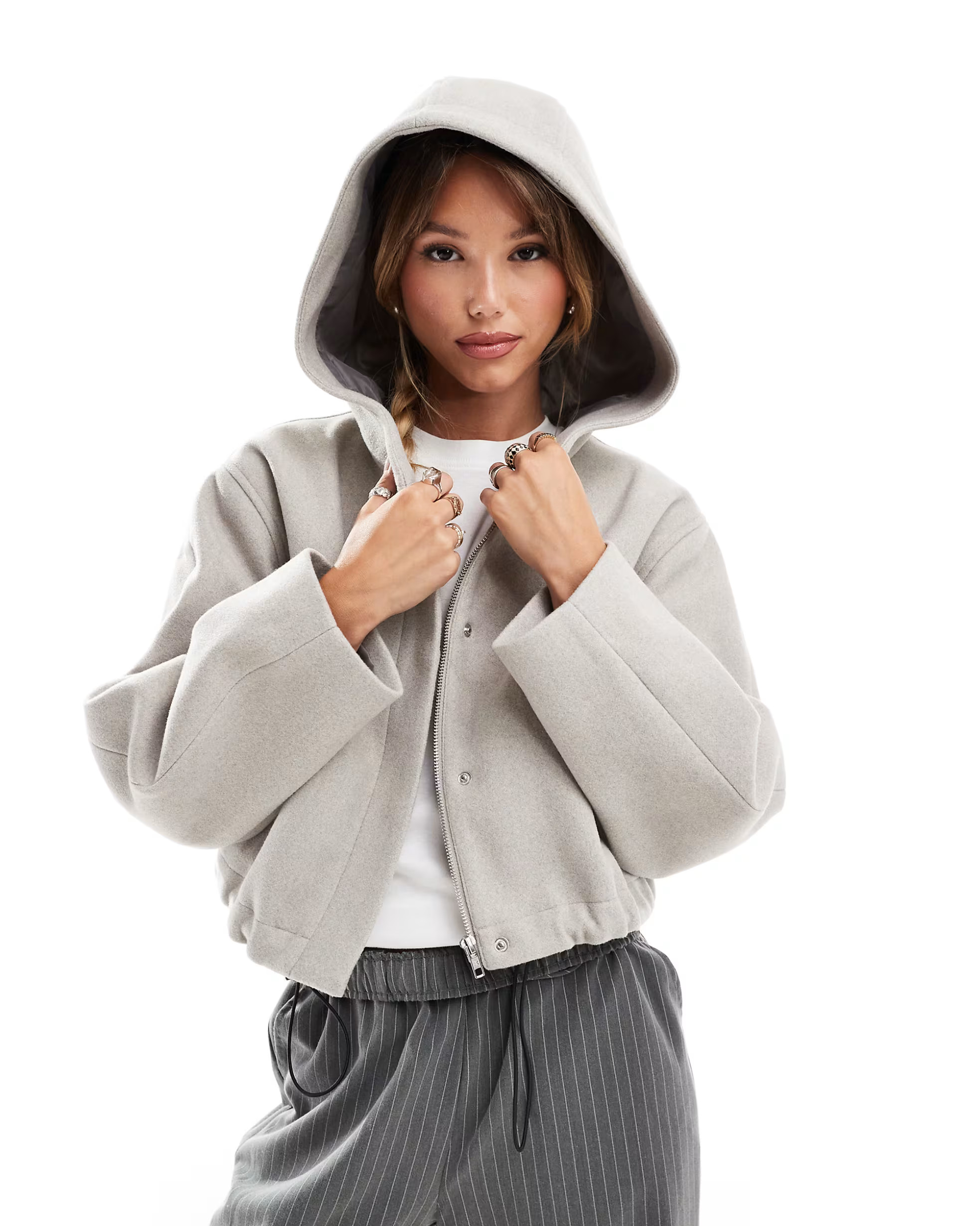 ASOS DESIGN formal cropped jacket with hood in oatmeal | ASOS (Global)
