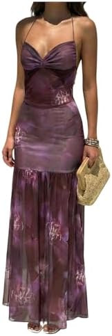 Floerns Women's Floral Halter Backless Maxi Wedding Guest Dresses | Amazon (US)