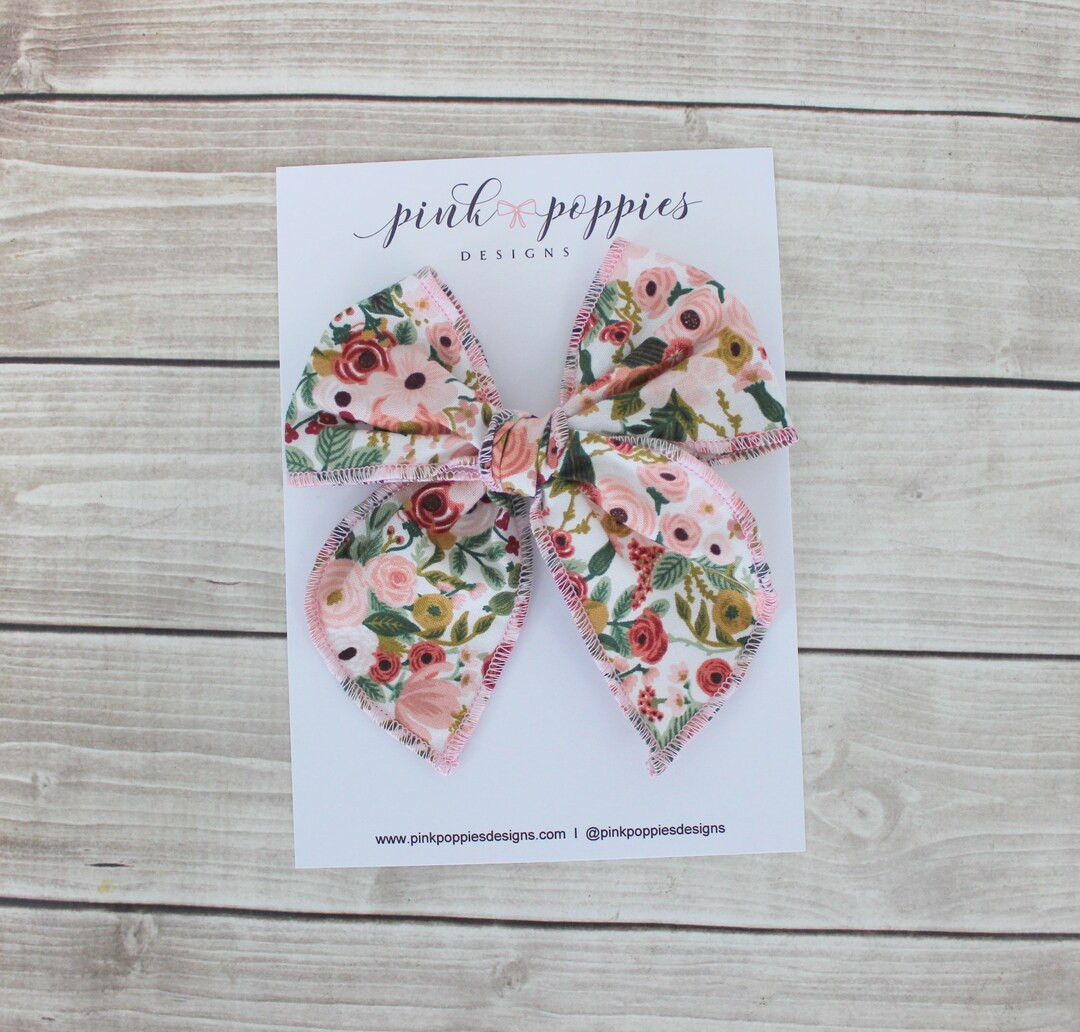 Pink Floral Hair Bow, Oversized Bow, Floral Hair Bow, Pink Bow Hair Clip, Rifle Paper Co, Rifle P... | Etsy (US)