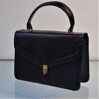 Italian Black Leather Top Handle Purse True Vintage 1940S Structured Grandmacore Bag | Etsy (US)