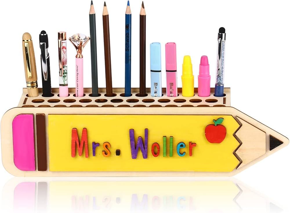 KOYILTD Personalized Teacher Wooden Pen Holder,Pen Holder for Women Kids (wood) | Amazon (US)