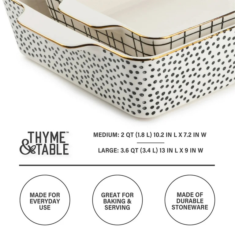 Thyme & Table Stoneware Rectangular Baker, Baking Dish, Black & White Dot, 2-Piece Set | Walmart (US)