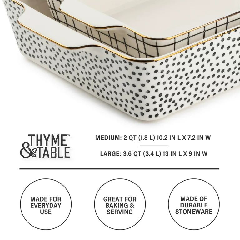 Thyme & Table Stoneware Rectangular Baker, Black & White Dot, 2-Piece Set | Walmart (US)