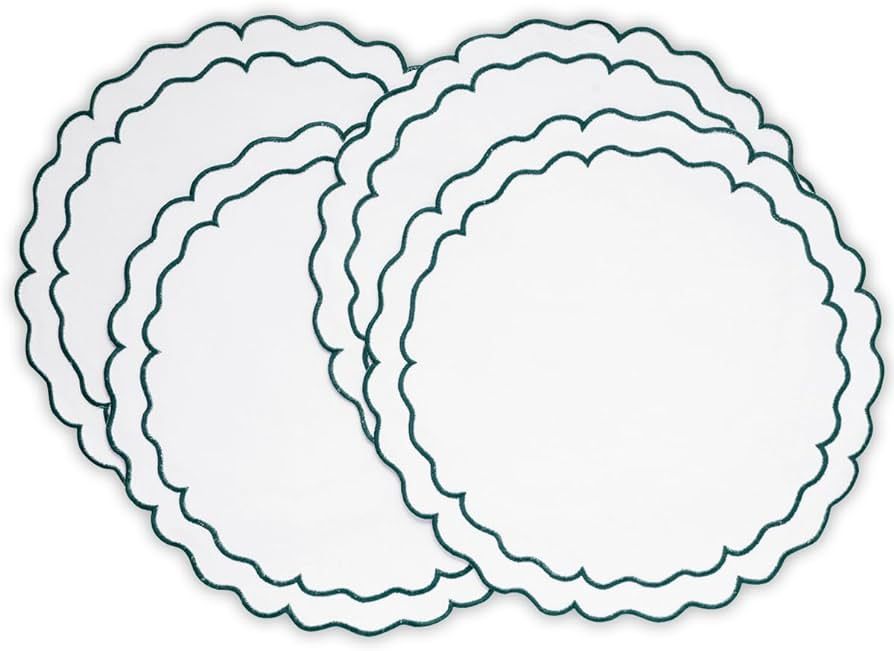 Round Placemats Set of 4, Green Placemats Washable, Cotton Placemats, Scalloped Placemats, Woven ... | Amazon (US)