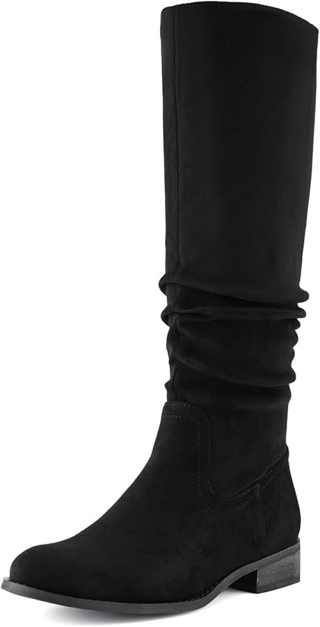 Shoe'N Tale Women's Knee High Boots Flat Low Heel Slouch Pointed Toe Winter Shoes with Side Zippe... | Amazon (US)
