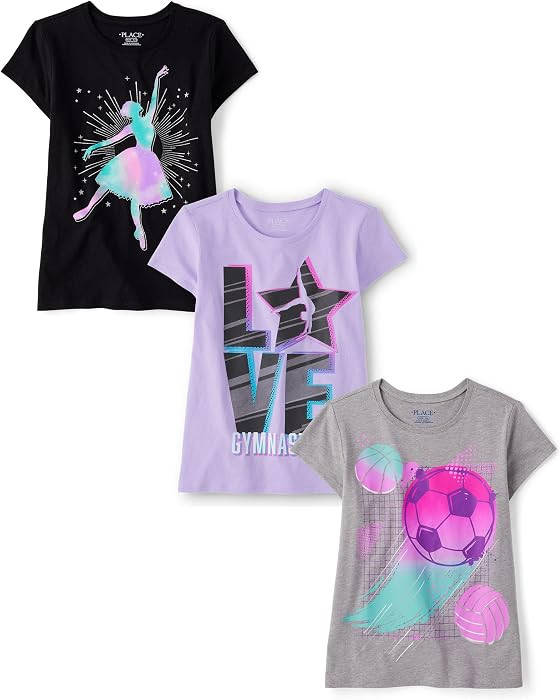 The Children's Place Girls' Sports,Trends,Icons Short Sleeve Graphic T-Shirts,3 Pack | Amazon (US)