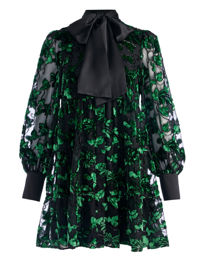 ROWEN BOW NECK BLOUSON SLEEVE TIERED DRESS | Alice + Olivia