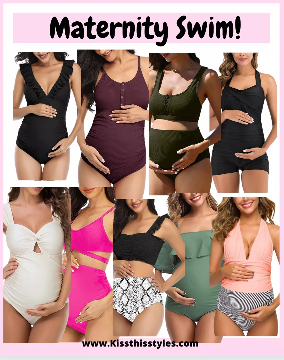 Summer Mae Maternity Swimsuit One Piece Bathing Suit Button Neck Cross Back