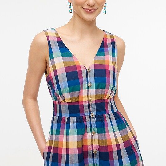 Mixed-plaid button-up midi dress | J.Crew Factory